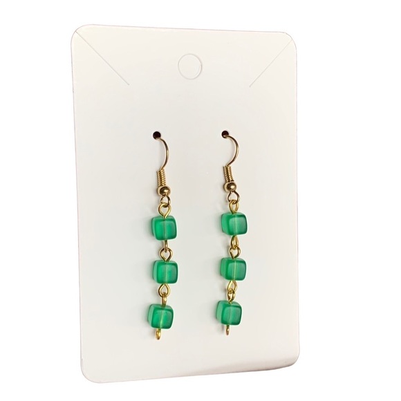 Handmade Green Glass Beaded Earrings - Picture 3 of 3